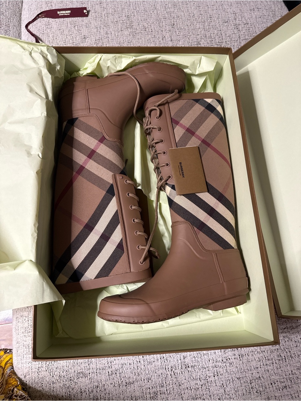 Burberry Tan and Beige Plaid Lace-Up Women's Boots